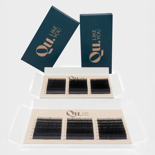 Eyelash Extensions Black (Mixed Length & Curl Set) – 2 Trays Set (5–9 mm & 10–13 mm) Qu.Like You